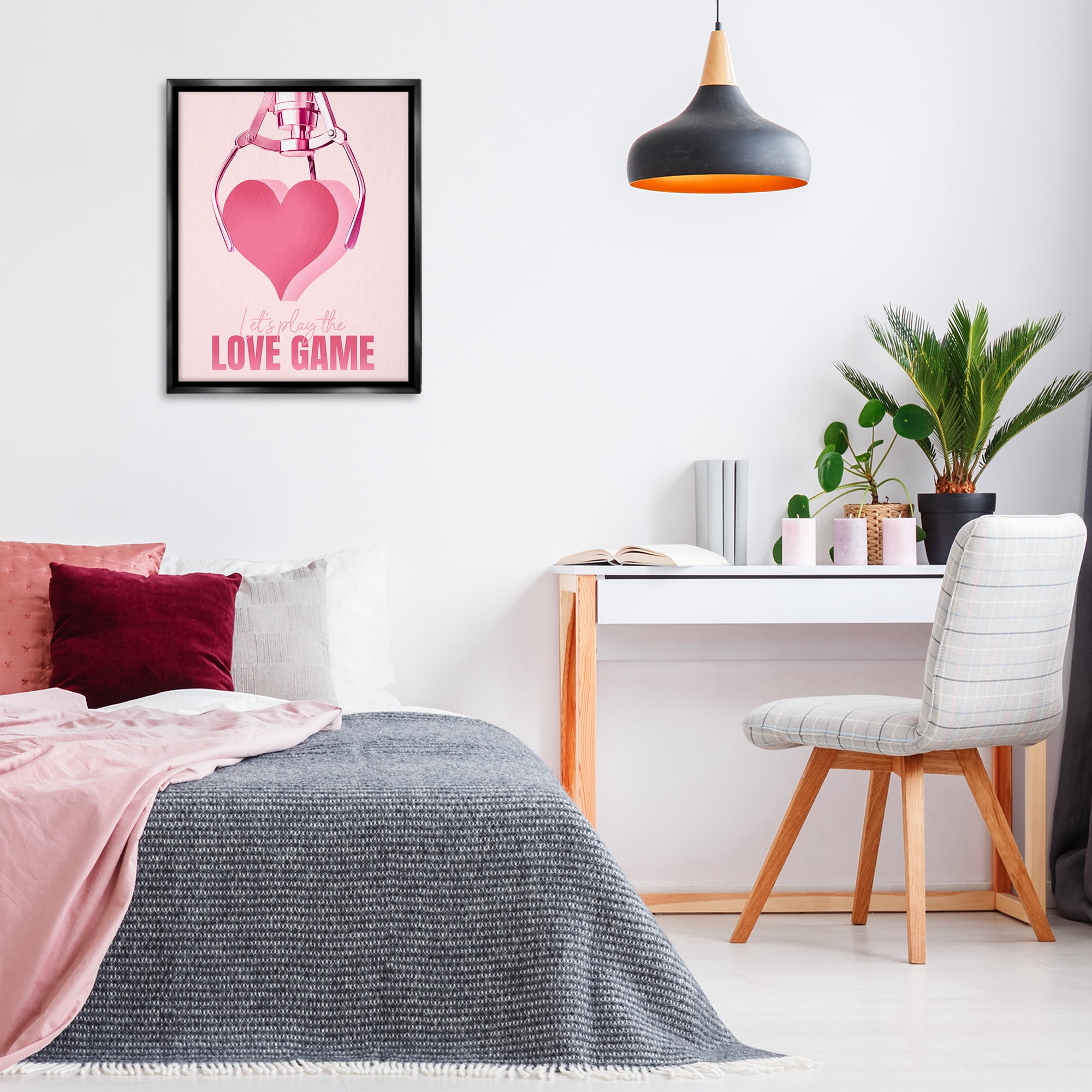 Stupell Industries Love Game with Heart Typography Painting Black Floater Framed Art Print Wall Art, 25 x 31