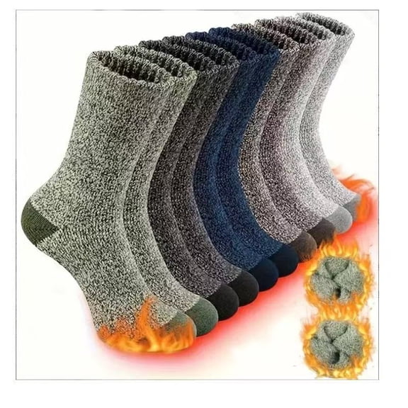 Fu997 5 Pairs Merino Wool Socks for Men, Thermal Wool Hiking Socks Supper Thick Winter Crew Socks (US Size 7-13)