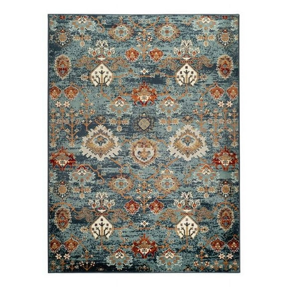 8 x 10 ft. Oriental Power Loom Area Rug, Teal Blue