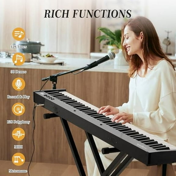 Digital Piano 88 Key Full Size Semi Weighted Electronic Keyboard Piano Set,Portable Electric Piano with Stand,Headphones, Pedal,Handbag,Bluetooth, Usb Midi,Electric Keyboard Piano