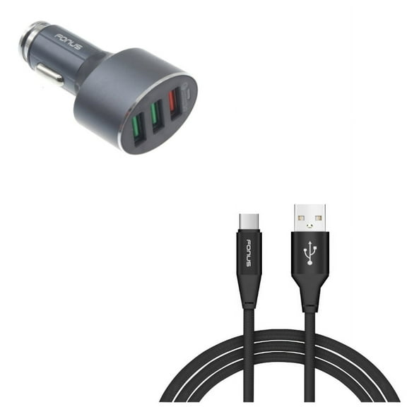 Charger Cord Type-C 10ft USB Cable w 3-Port USB 42W Quick Car Charger E1Q for Samsung Galaxy A20 A10e - Sonim XP8 XP3 - Sony Xperia 5 10 Plus 1 - Xiaomi Redmi Note 7, Mi Mix 2 9T 9