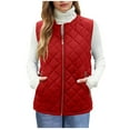 thumbnail image 3 of Hueook Puffer Vests for Women's Winter Solid Color Side Zipper Pocket Hooded Jacket Jacket Jacket Top Red XL, 3 of 8