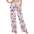 thumbnail image 2 of Women's Long Sleep Pants Home Pants Sleep Pants Wide-Leg Pants Design Elastic Fabric Casual Pants M Pretty Pink Flowers and Leaves, 2 of 7