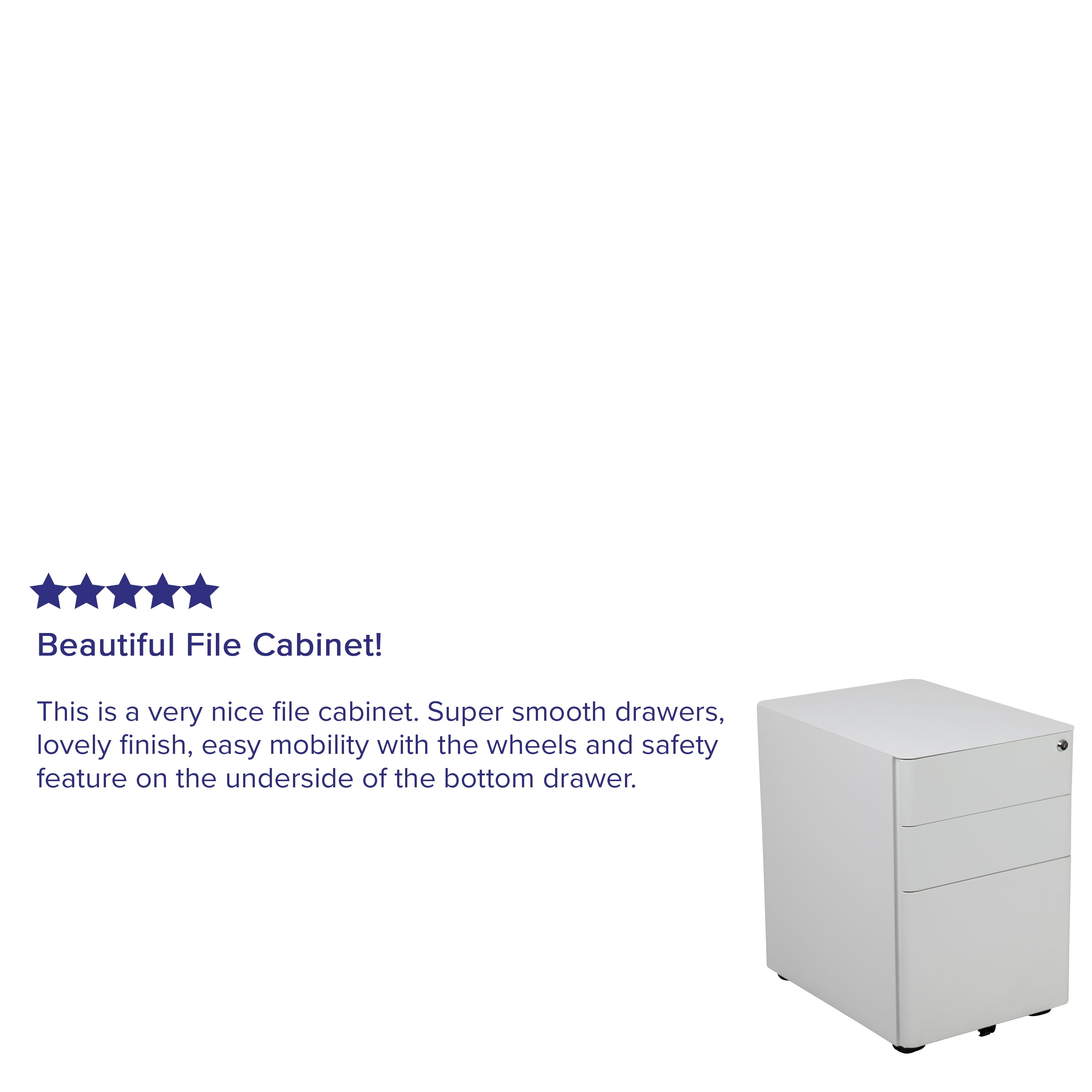 Flash Furniture Warner Modern 3-Drawer Mobile Locking Filing Cabinet with Anti-Tilt Mechanism and Hanging Drawer for Legal & Letter Files, White