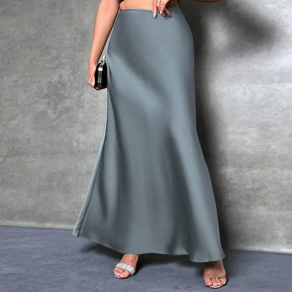 Ynynloco Womens Satin Silky High Waisted Silk Maxi Skirts Flared Casual Elegant Elastic Waistband A-Line Long Skirt
