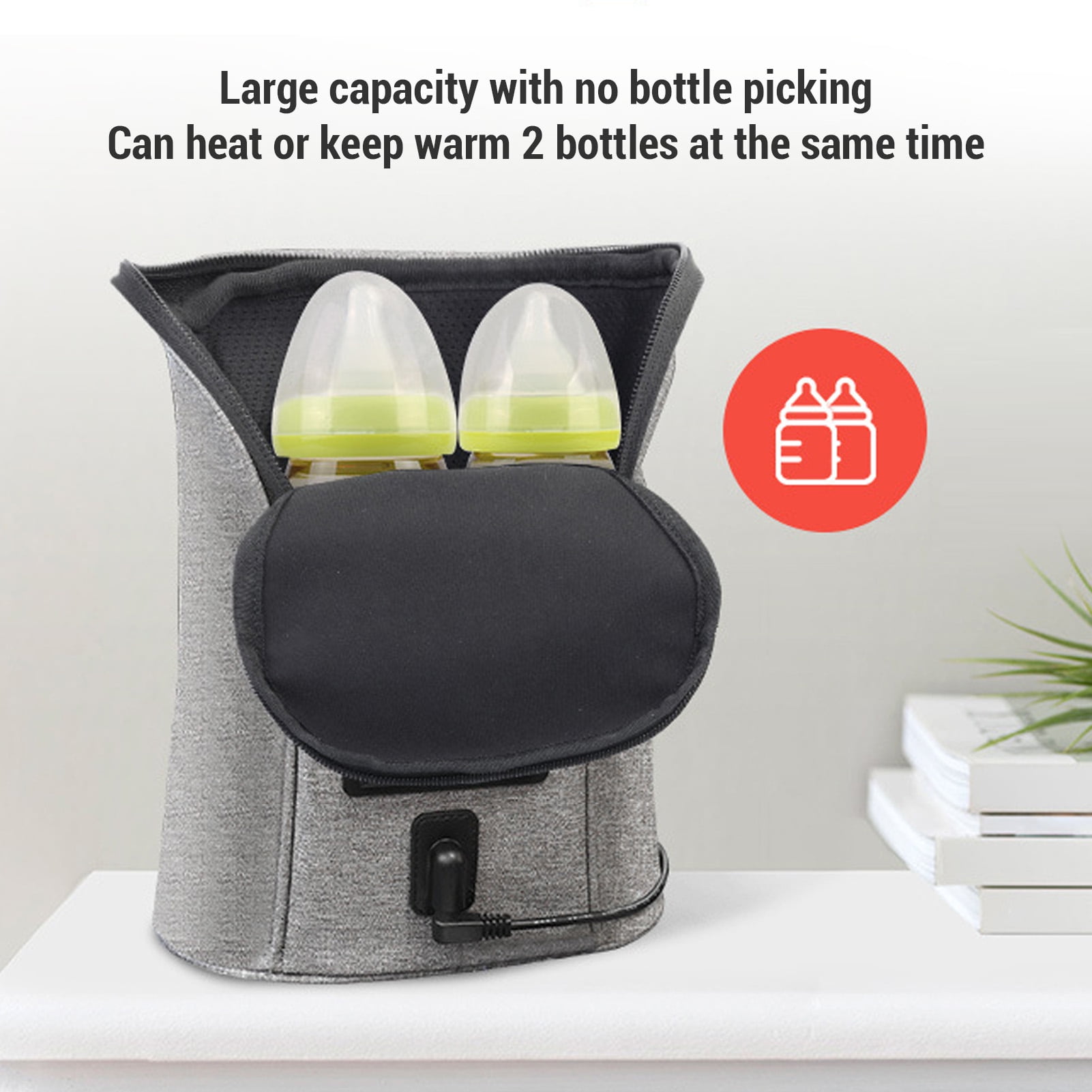 BIMZUC Premium Cordless Baby Bottle Warmer Bag Portable Insulated Breastmilk Heater with Adjustable Temperature Control for Car Outdoor Travel and Night Feeding Needs, Perfect for Newborns, Gray