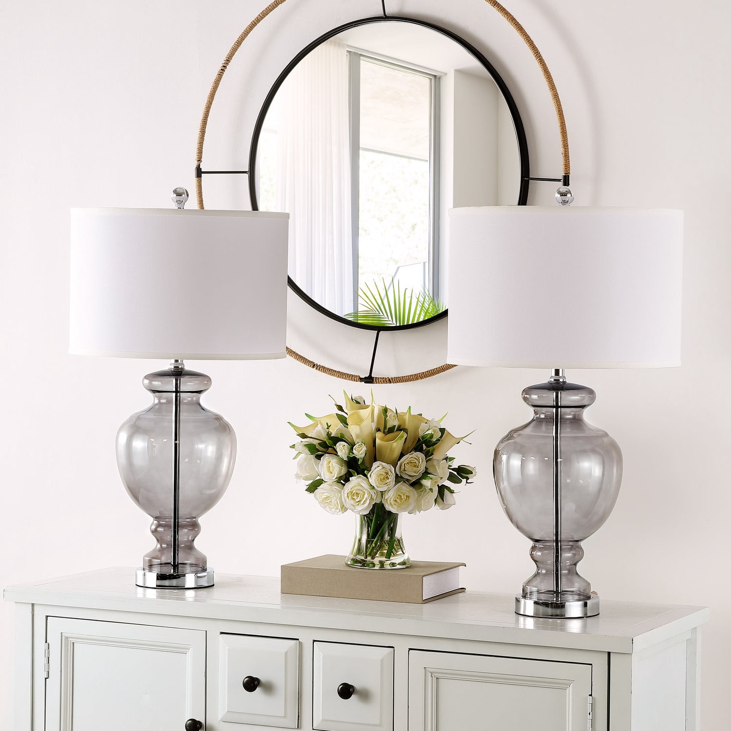 Safavieh Morocco 27" Glam Table Lamp with Glass White Shades (2 Count)