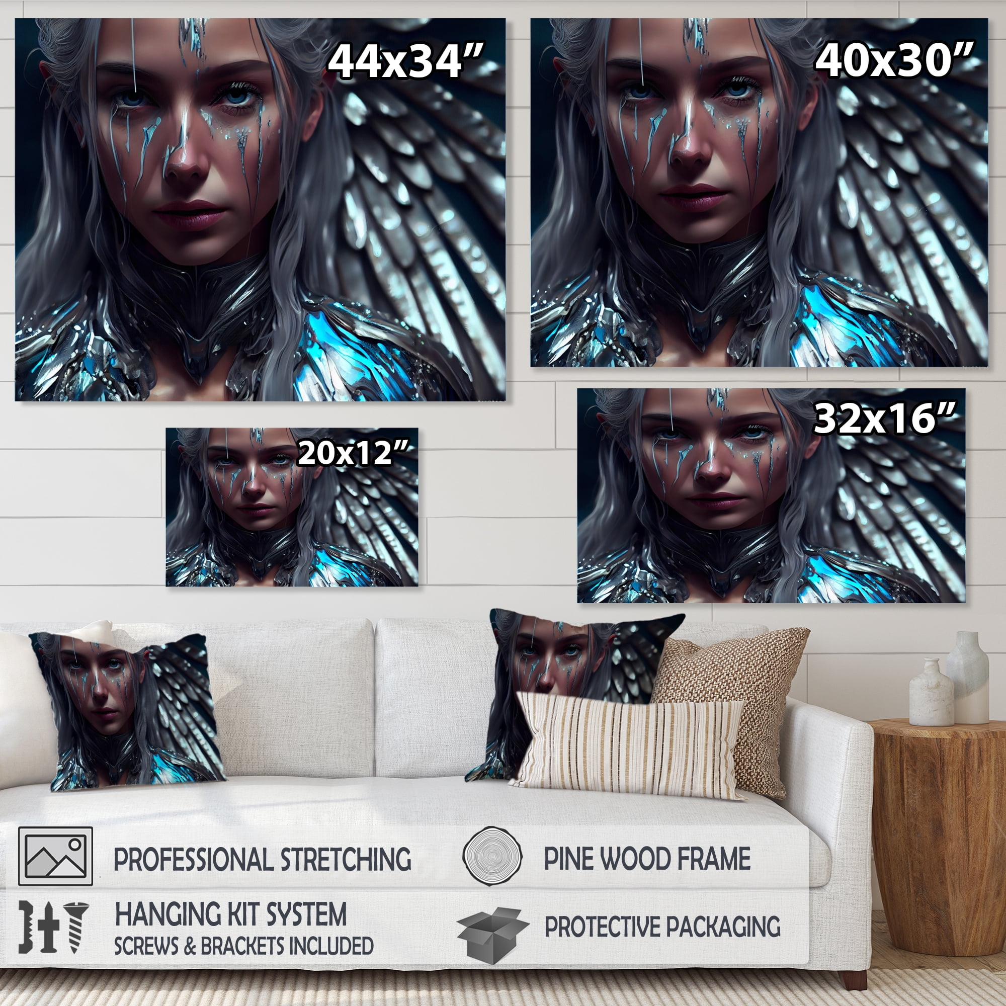 Designart Silver Ice And Blue Archangel VII Canvas Wall Art
