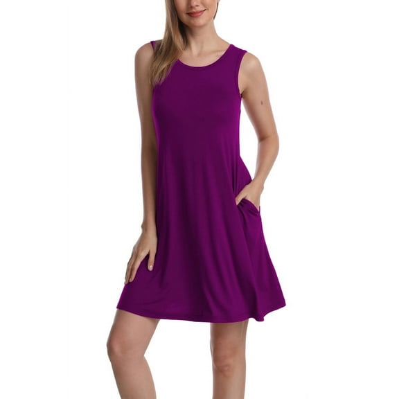 Women's Sleeveless Loose Plain Dresses T Shirt Tank Casual Short Dress with Pockets