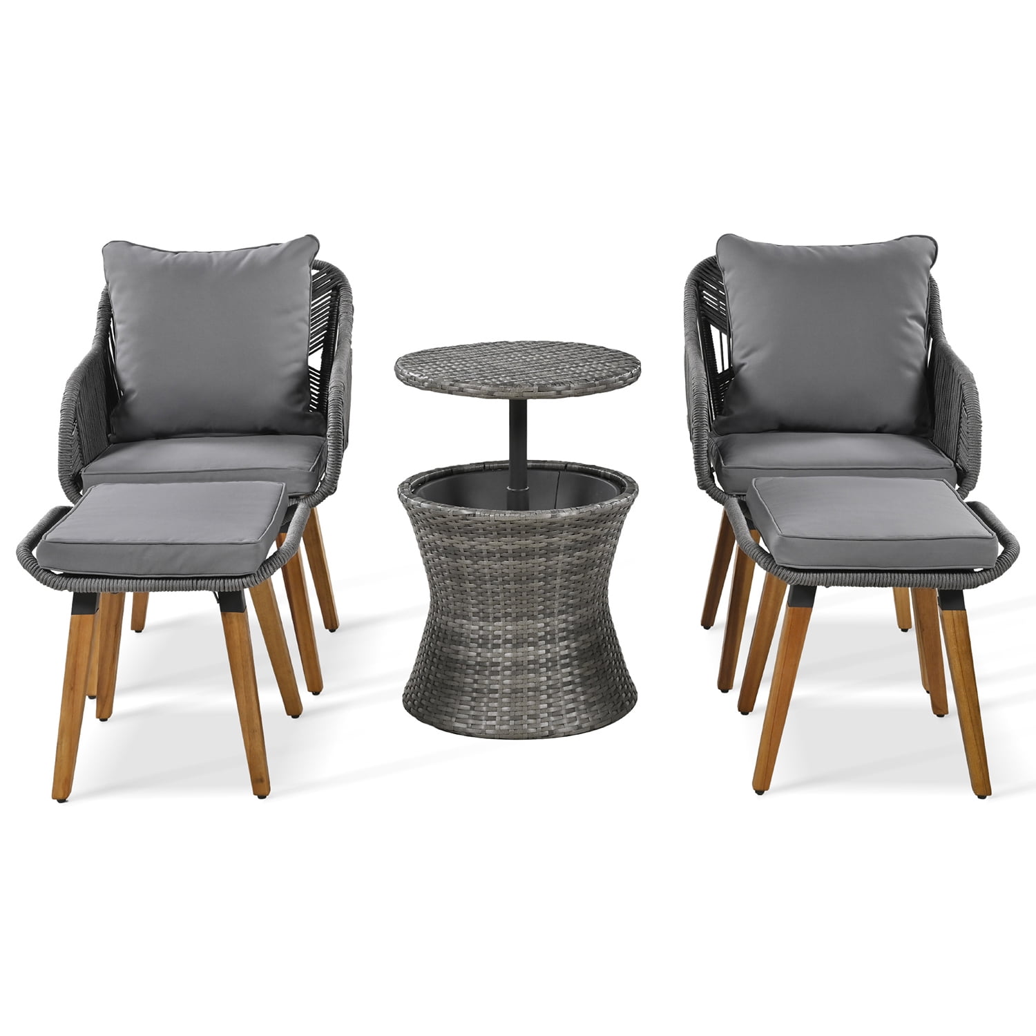 Aimee Lii All Weathe Brown 5 Piece Outdoor Patio Wicker Furniture Set, Rattan Chair and Footstool Conversation Set with Coffee Table, Gray Aimee Lii All Weathe Brown 5 Piece Outdoor Patio Wicker Furniture Set, Rattan Chair and Footstool Conversation Set with Coffee Table, Gray