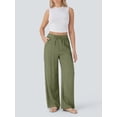 thumbnail image 4 of Women'S High Waist Drawstring Wide Leg Linen Blend Casual Pants with Pockets Olive Green XXXL, 4 of 7