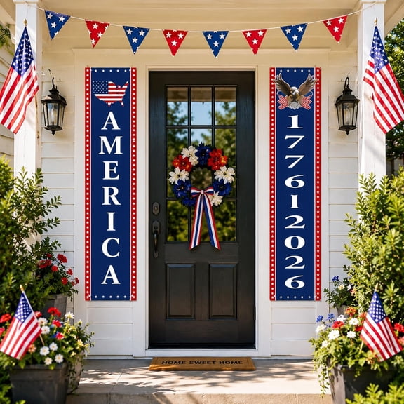 SIRIA 4Th of July Decorations Outdoor,250Th Anniversary Red White Blue Decor Patriotic Porch Banner for Independence Day,Let Freedom Ring 1776-2026 Us Hanging Flag Porch Signs for Indoor Outdoor