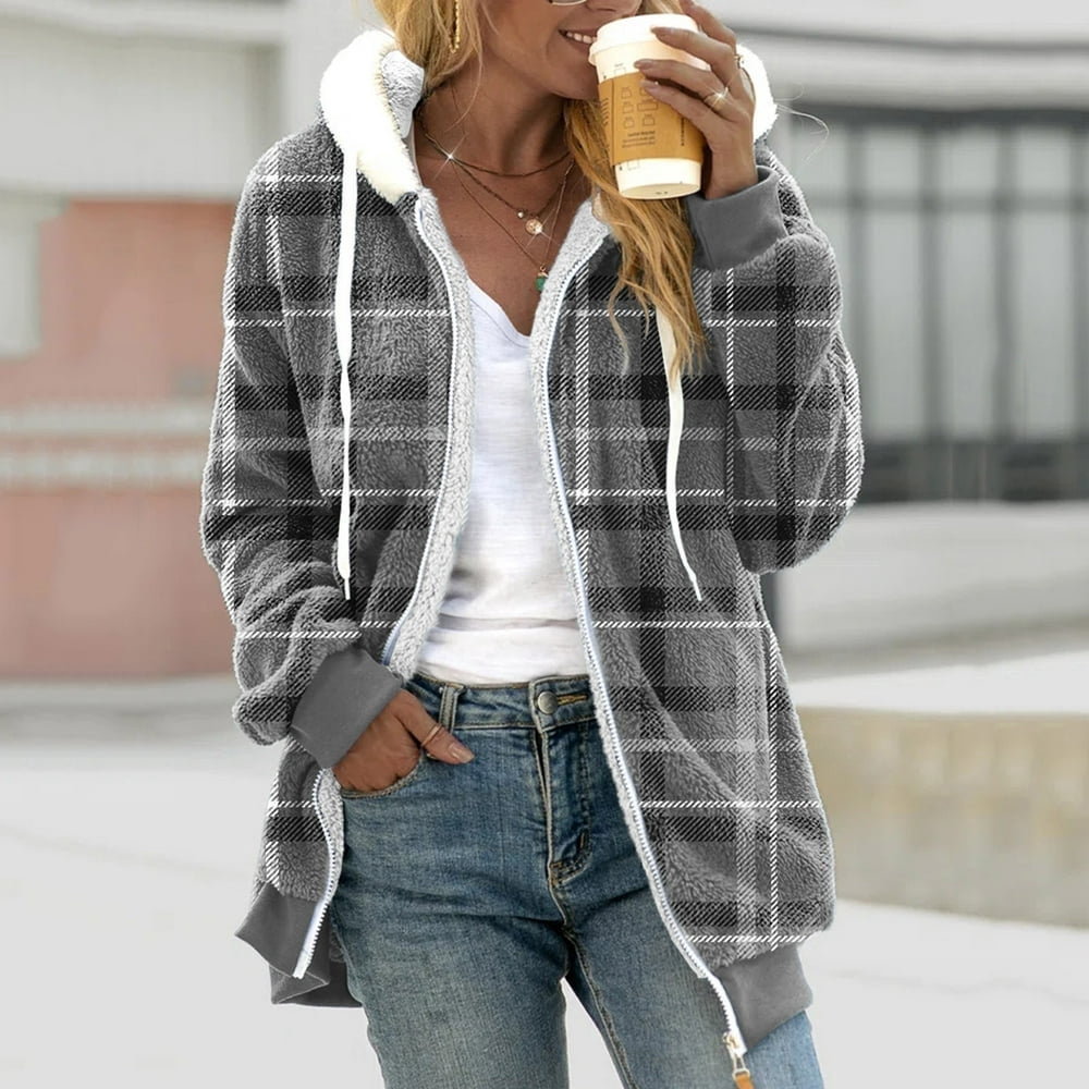 Vestes chaudes pour femmes, veste polaire zippée, sweat à capuche oversize en sherpa, vestes duveteuses, vêtements d'hiver chauds et longs Vestes chaudes pour femmes, veste polaire zippée, sweat à capuche oversize en sherpa, vestes duveteuses, vêtements d'hiver chauds et longs