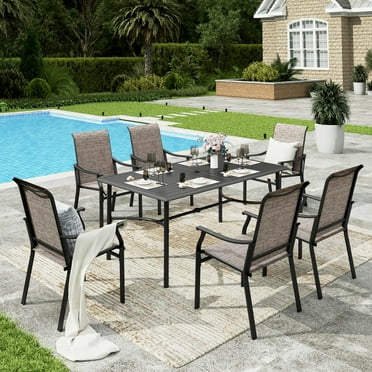 Sophia & William 7 Pieces Outdoor Patio Dining Set Textilene Chairs & Wooden Grain Steel Table Set for 6-person