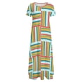 thumbnail image 4 of Robe à Blocs de Couleur Rayures Colorées Robe Maxi de Soirée Manches Courtes Esthétique Boho Plage Longues Grandes Tailles, 4 of 5