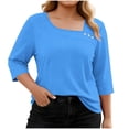 thumbnail image 5 of Mifsaly Plus Size Blouses for Women 3/4 Sleeve Square Neck Cotton Tops Button Decoration Lightweight Breathable Oversized Tshirts Summer Casual Work Office Outfits L, 5 of 7