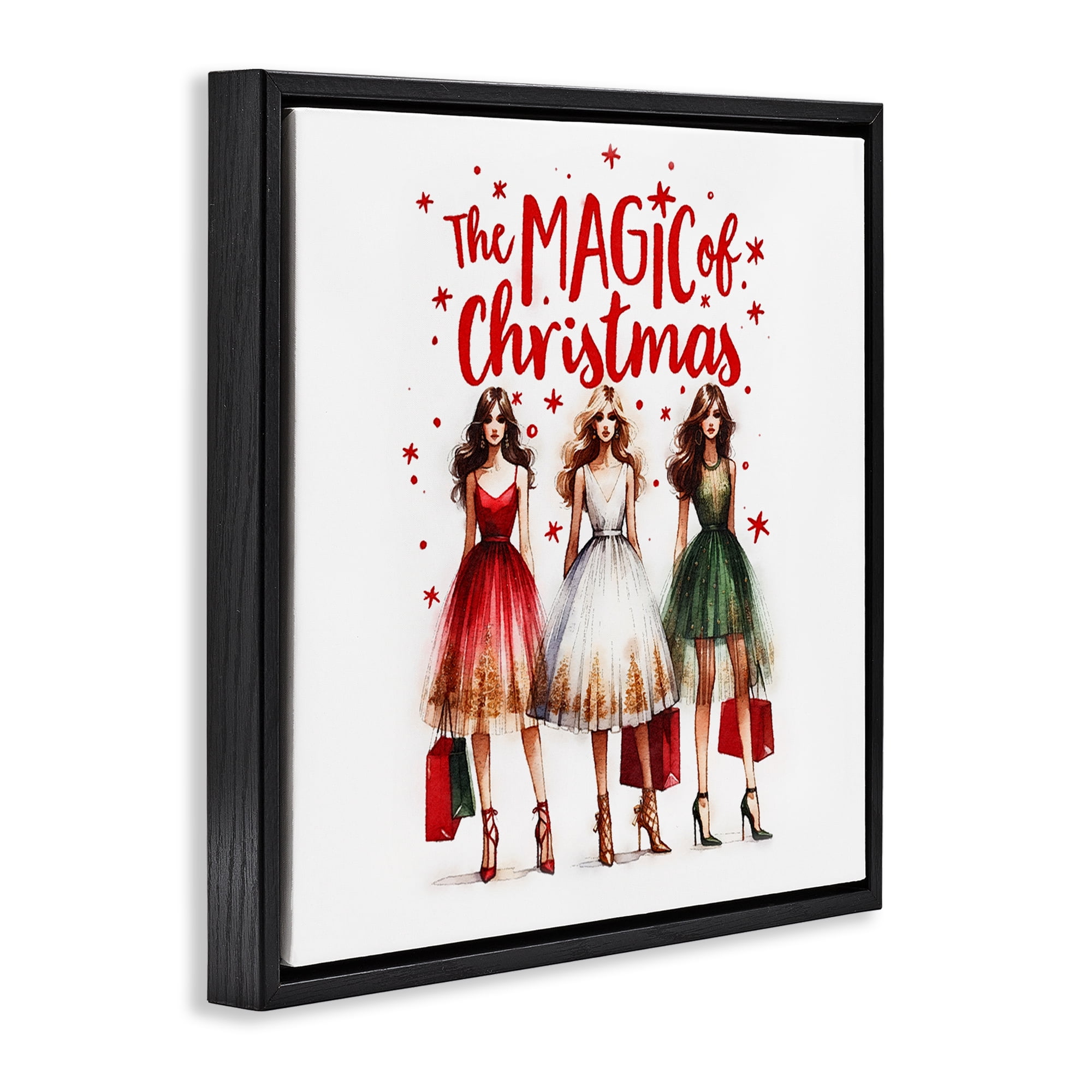Stupell Industries Glam Magic Of Christmas Holiday Painting Black Floater Framed Canvas Art Prints Wall Art, 25 x 25