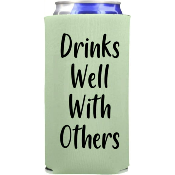 Funny Slim Can Cooler - Drinks Well With Others - Funny Spiked Seltzer Drink Accessory - Skinny Coolie (Mint)