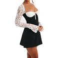 thumbnail image 5 of Yunliwuli Women’s Lace Long Sleeve Dress, Low Cut Back Tie Mini Dress Tunic Dress Party Wear, 5 of 10