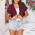thumbnail image 6 of YVNAURA 3/4 Sleeve Chiffon Cardigan for Women Open Front Short Bolero Shrug Sheer See Through Top Double Layer Lightweight Summer Cover Up Color Shawl Jacket, Wine,L, 6 of 6