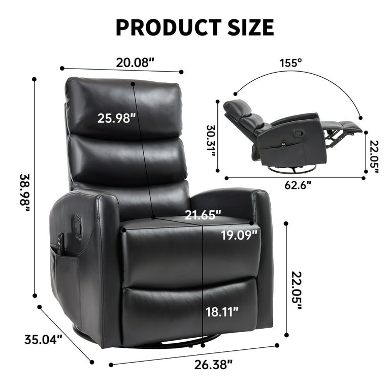 Heat Massage Manual Recliner Chair, 360 Swivel Rocking Recliner with  8-Point Massage & Lumbar Heat, Manual Handle, Faux Leather, Medium-Firm,  for ...