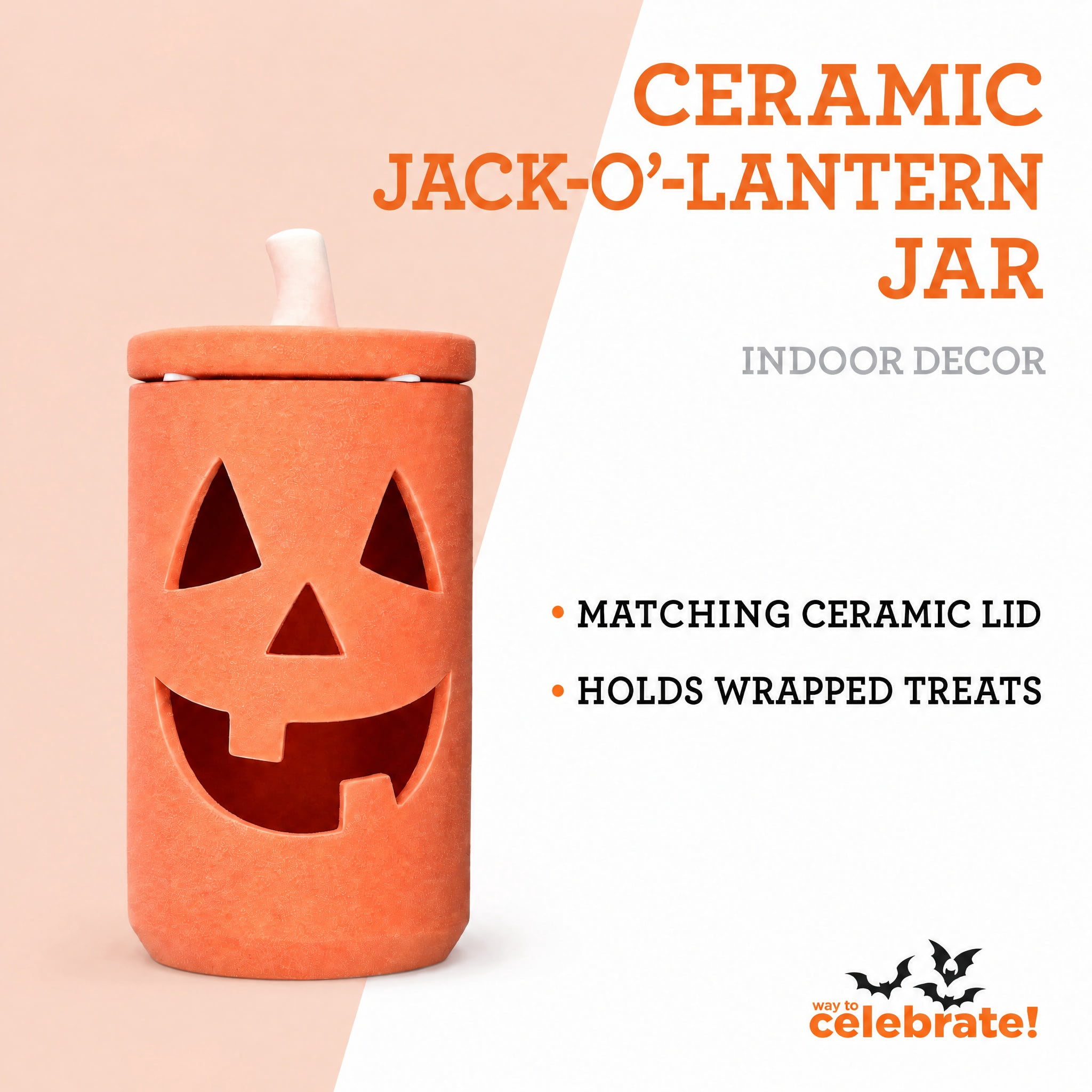Ceramic Jack-o'-Lantern Jar, Orange, 8", Halloween by Way To Celebrate