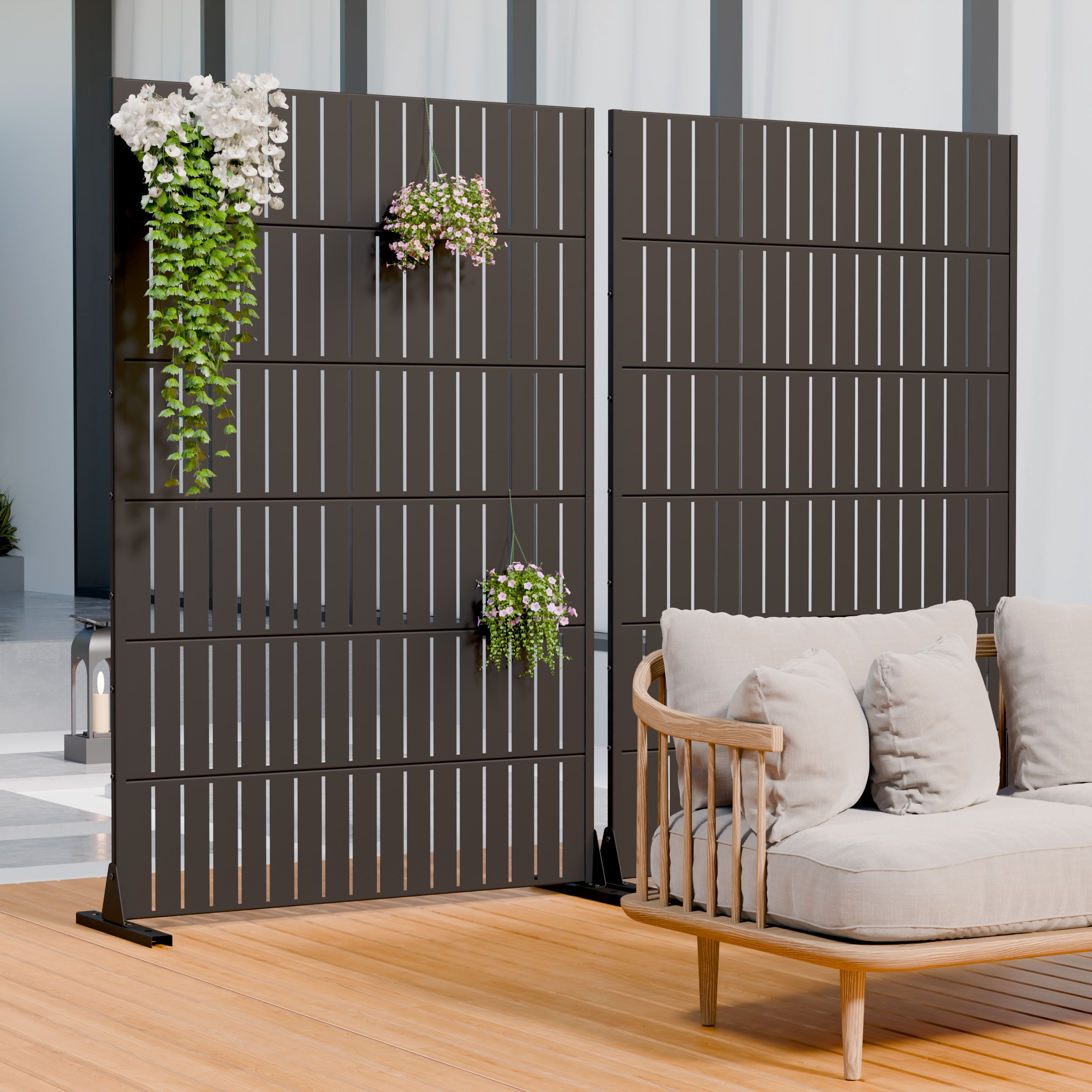 MAYEERTY 72*47in Outdoor Privacy Screen, Horizontal Slat Metal Privacy Panel, Yard Privacy Divider for Patio, Balcony, Garden