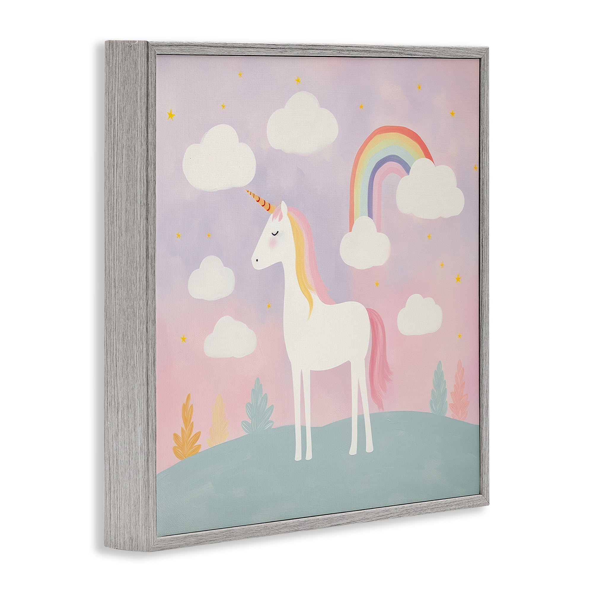 Stupell Industries Mystical Unicorn with Rainbow & Clouds Gray Framed Giclee Art, design by Lazar Studio