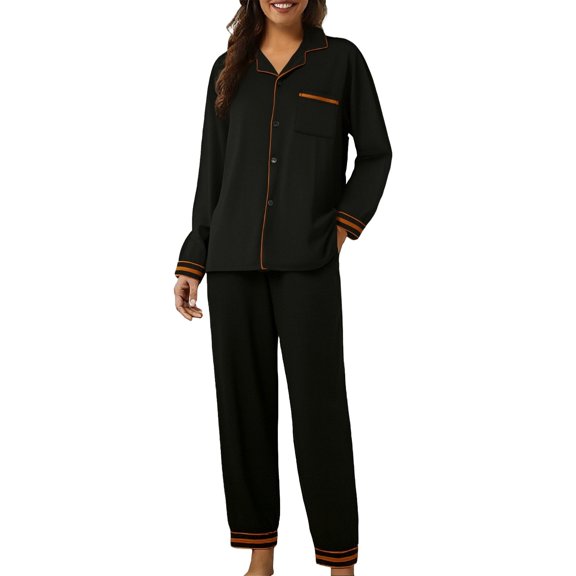 IMENGL Pajama Sets for Women Sleepwear Cotton Plus Size Loose Fitting Home Clothing Loungewear Onesises Women's Pajamas Set,Black