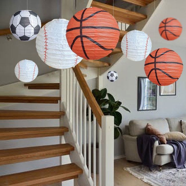 YAOMOBB Soccer Lantern Pendants Football Lanterns Hanging Set Foldable Round Olive Shape Clear Print Reusable Decoration