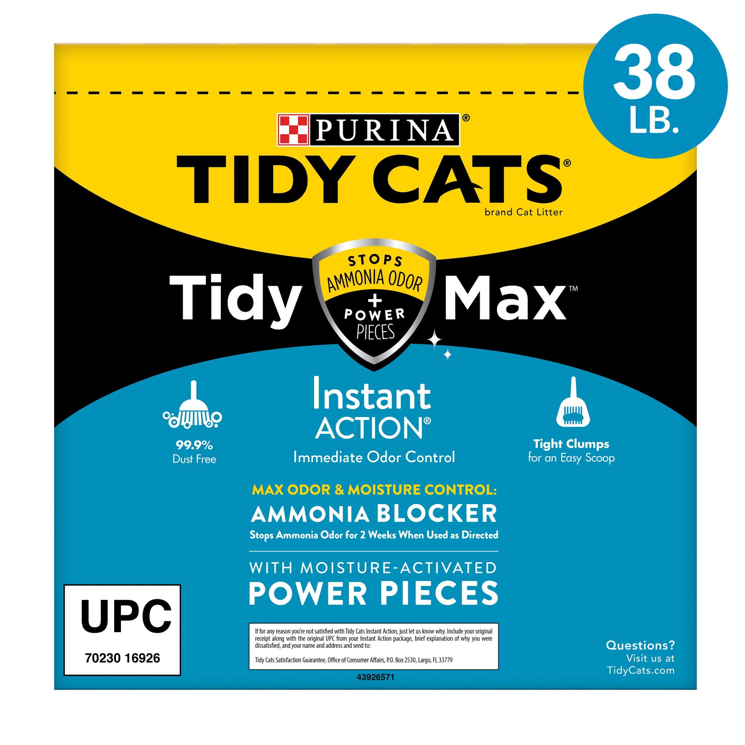 Purina Tidy Cats Tidy Max Clumping Cat Litter, Instant Action, Odor Control 24/7, 38 lb. Box