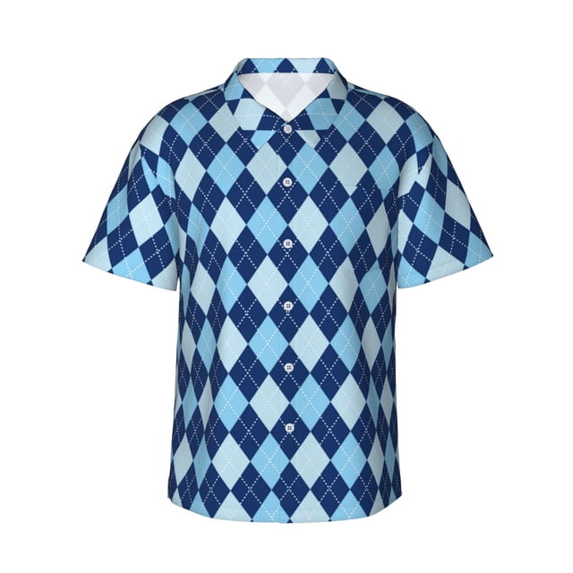 Balery Blue Squares Camisas hawaianas de manga corta para hombre, camisas playeras de corte holgado, camisas de vacaciones con botones,Small