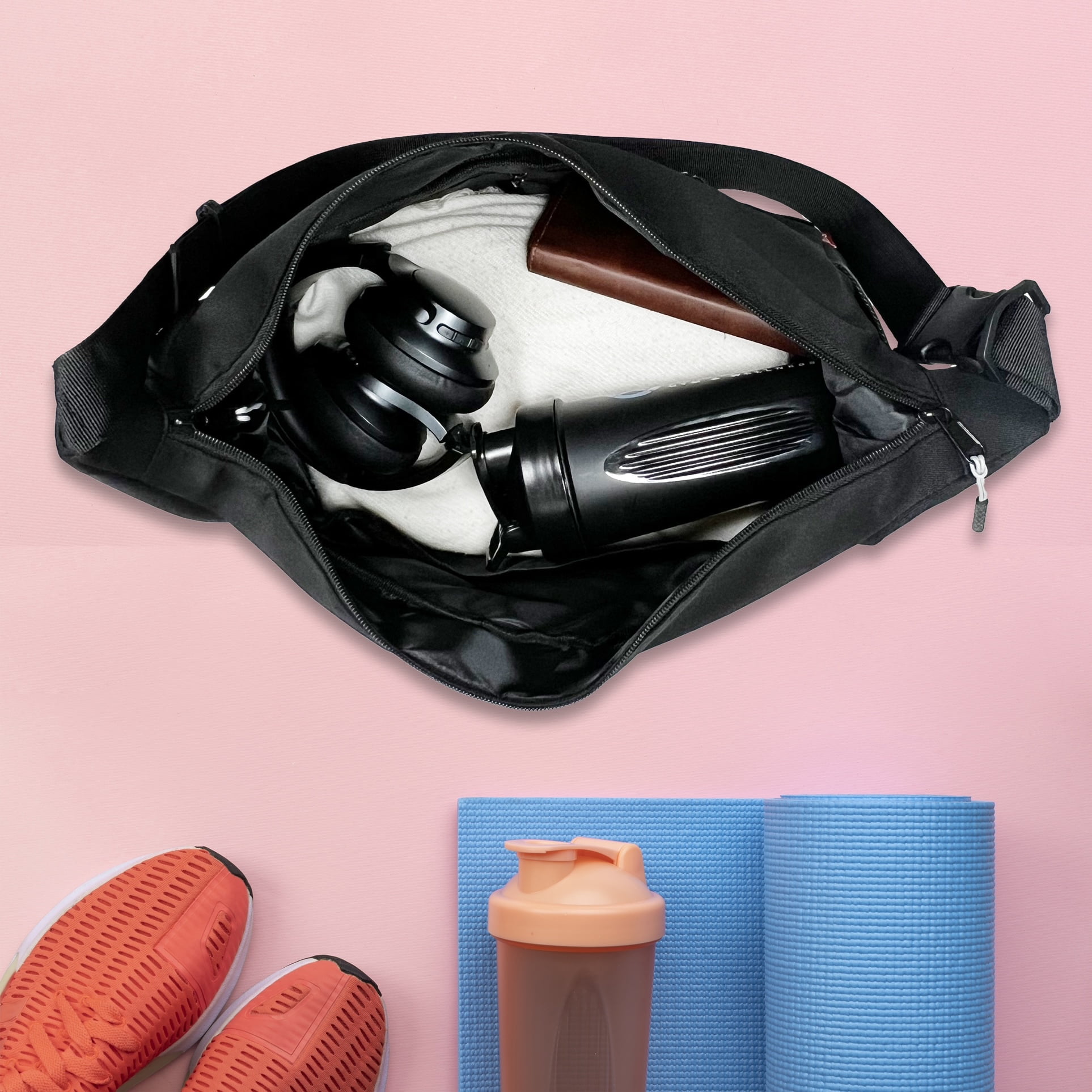 Health Trak Unisex 15.7" Sports Duffel Bag with Multi Pocket & Shoes Compartment, Black, 1-Piece