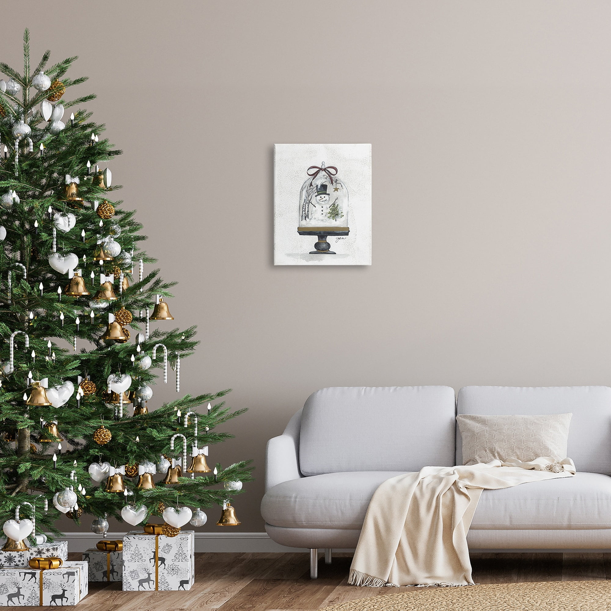 Snowman Winter Scenery Snow Globe Rustic Detail Landscape Graphic Art Gallery-Wrapped Canvas Print Wall Art