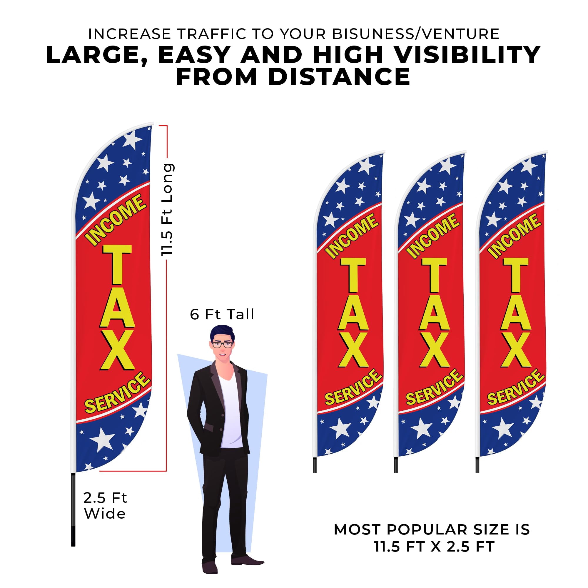 Income Tax Feather Flag(11.5feetX2.5feet) by DreamController | Outdoor Business Advertising Tall Flag | Weather-Resistant Knitted Swooper Flag | Made in USA | HD Print (Flag Only)4