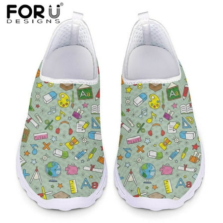 

FORUDESIGNS Ladies Casual Air Mesh Shoes School Supplies Pattern Summer Light Loafers Gifts for Teacher Slip-on Flats Shoes
