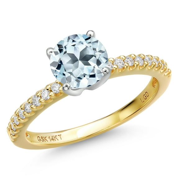 Gem Stone King 14K Two Tone Gold Sky Blue Topaz and Lab Grown Diamond Engagement Ring for Women | 1.86 Cttw | Round 7MM | Gemstone November Birthstone | Size 7