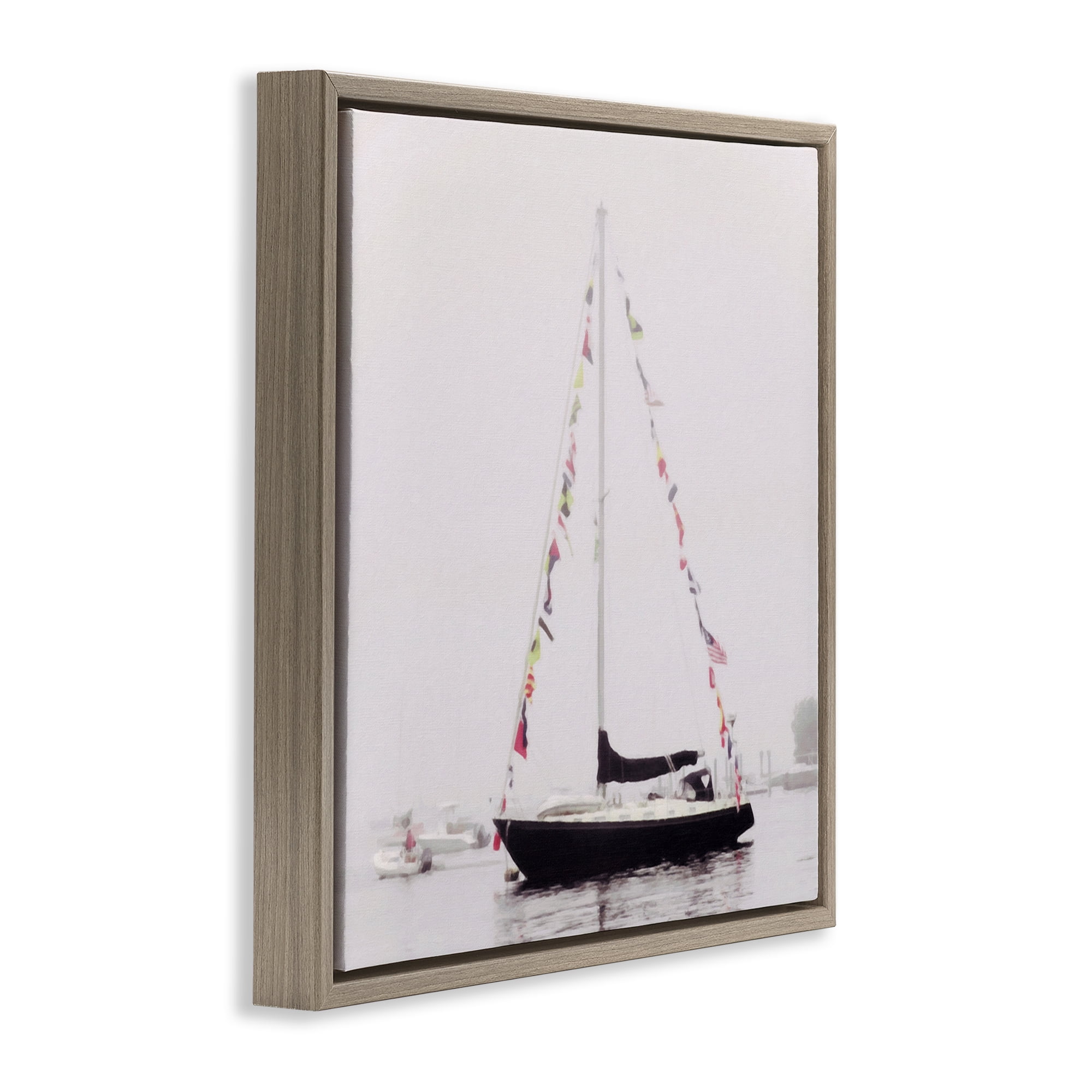 Stupell Industries Sail Flags in Harbor Nautical & Beach Photography Brown Floater Framed Canvas Art Print Wall Art, 25 x 25