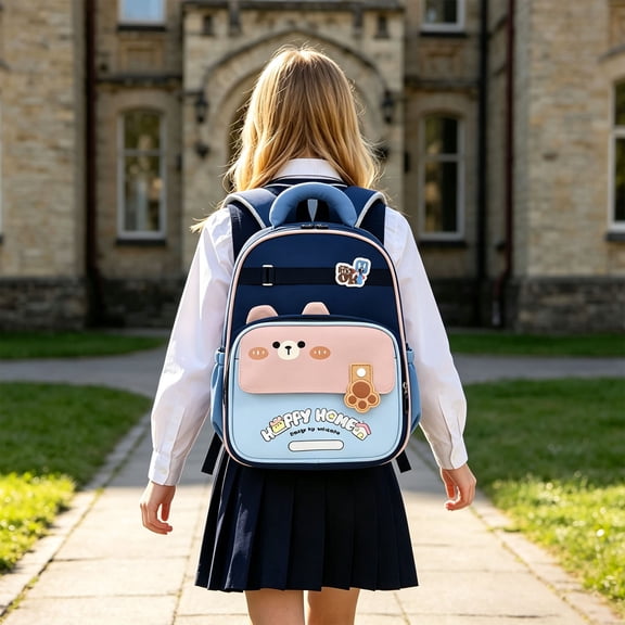 Backpacks for Teen Girls Cartoon Bunny Bear Patchwork Kids Backpack Glow Tabs Lightweight Daypack Blue One Size