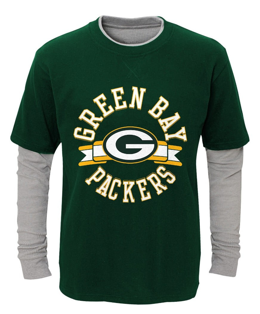 Green Bay Packers Youth NFL "Definitive" L S Faux Layer Thermal Shirt by Outerstuff