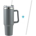 thumbnail image 2 of Gobelet 40 oz avec Poignée et Paille, Tasse Isolée à Double Paroi Réutilisable en Acier Inoxydable avec Couvercle et Paille Tasse de Voyage Tasses à Café, s'Adapte au Porte-Gobelet de Voiture, Cadeaux pour Femmes & Hommes Gris, 2 of 5