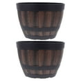 thumbnail image 1 of Brown Plastic Barrel Planter for Home Garden Use with Vintage Design and Durable Construction 2 Pcs, 1 of 8