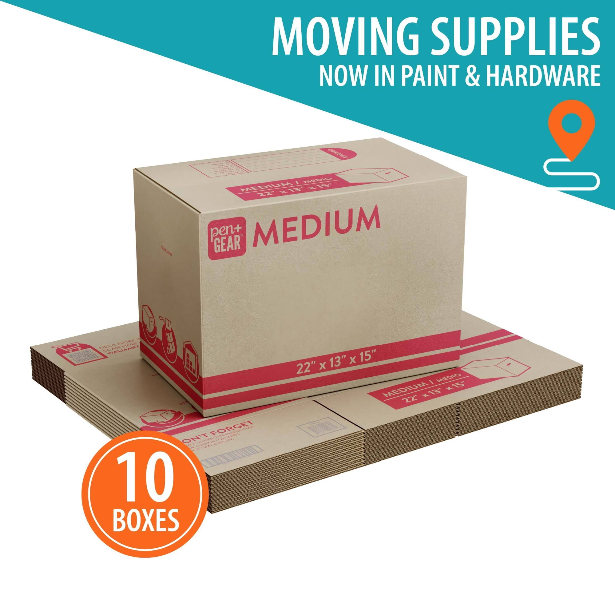 (10 pack) Pen+Gear Medium Moving Box, 22 in. L x 13 in. W x 15 in. H, Kraft