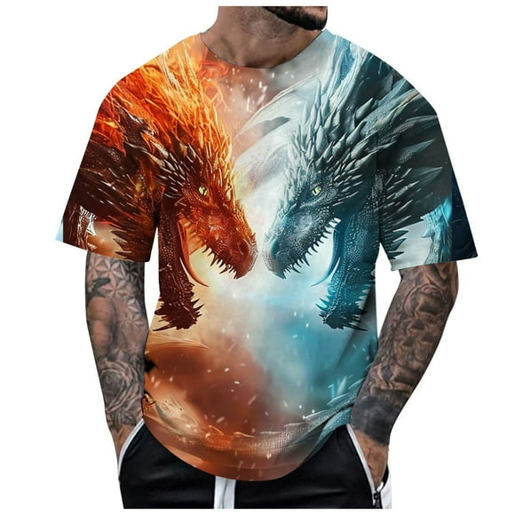 Ediodpoh Men's Dragon T Shirt Summer Short Sleeve T Shirt Top Animal Themed Shirt Graphic Shirt T Shirts for Man Orange_001 XXL