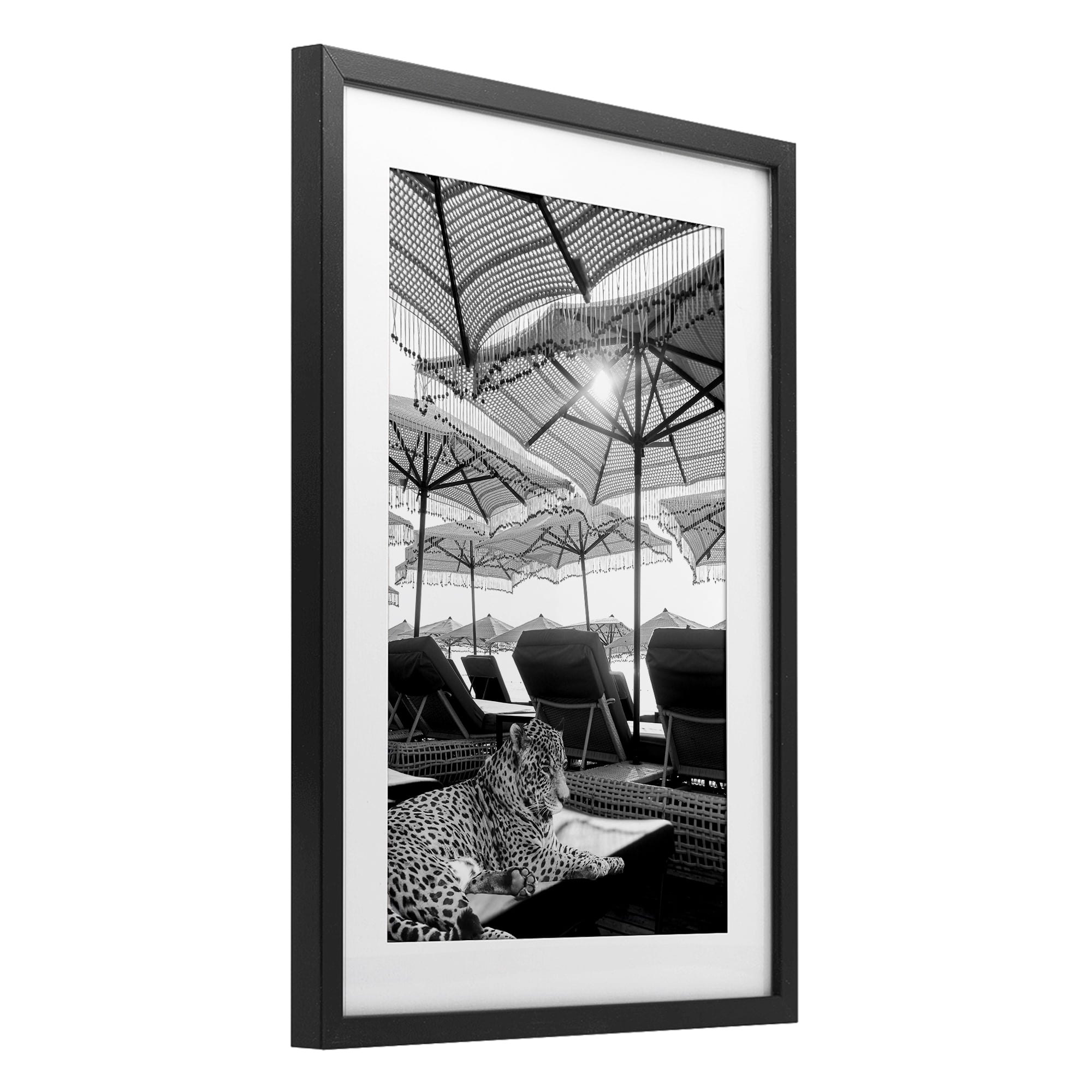 Stupell Industries Leopard On Tropical Vacation Black Framed Print Under Glass, design by Grotto Studios