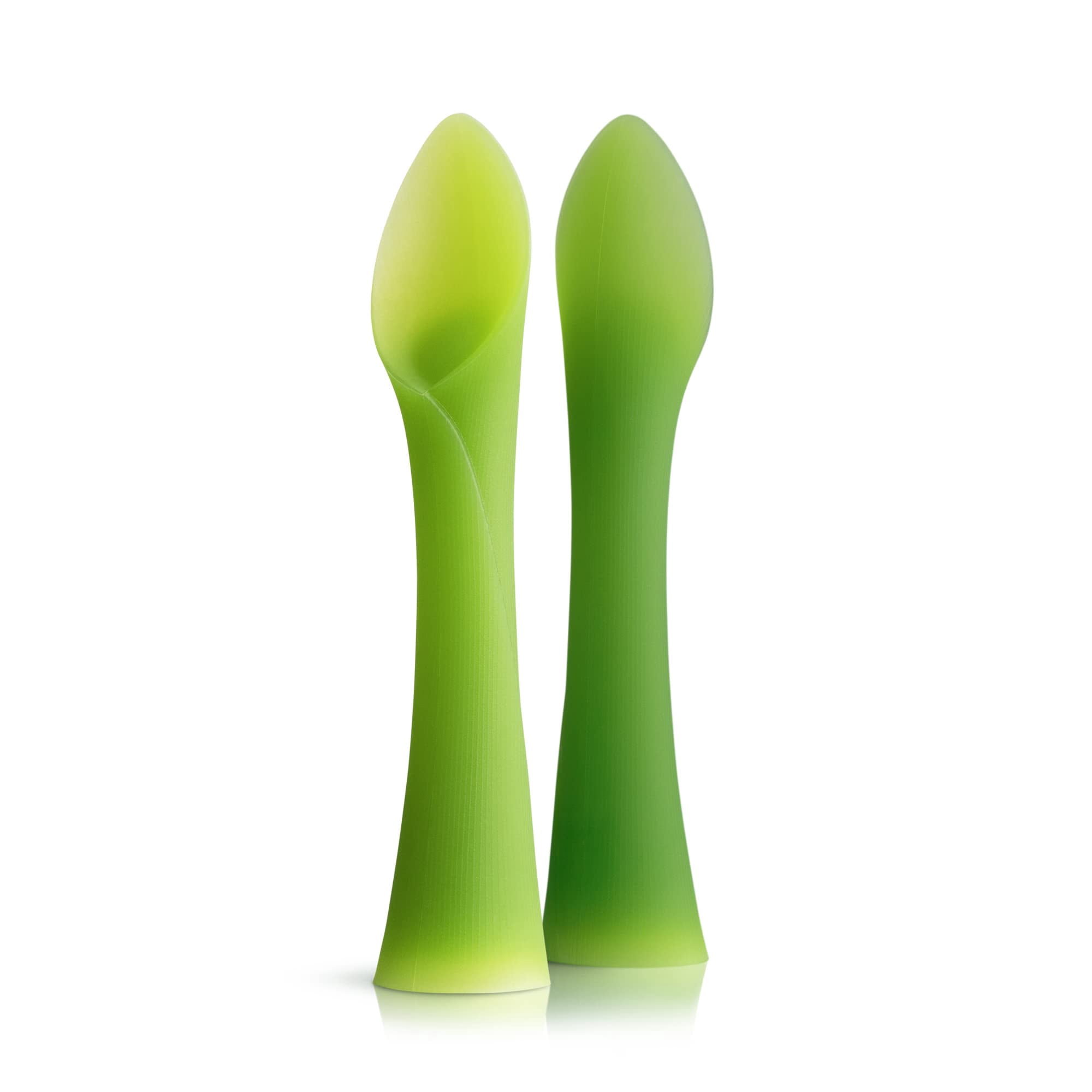 Olababy Training Spoon Set (Lime/Kale) + Fold N Go Silicone Baby Bib w Travel Case (Blueberry)