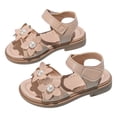 thumbnail image 4 of enyan Kids Sandals Girls,Girls Sandals Open Toe Summer Flats Dress Sandals Shoes Toddler/Little Kid/Big Kid,Beige,Size 9.5, 4 of 6