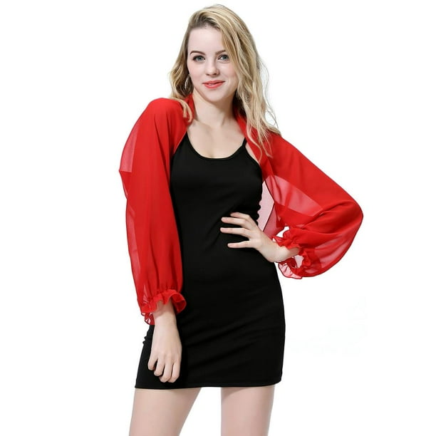 Chaqueta Floral Pashmina Yinane Manga Larga Bolero de manga larga para mujer Rojo