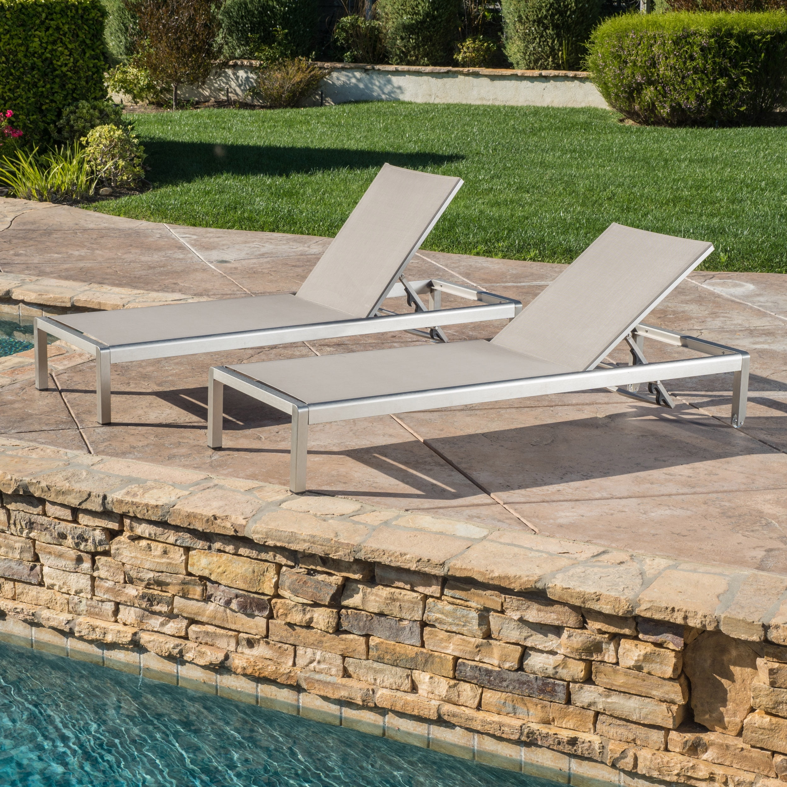 Set of 2 Great Deal Furniture 304998 Simon Outdoor Aluminum and Mesh Chaise Lounge White 