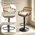 thumbnail image 4 of Villeston Rattan Bar Stools Set of 4,Adjustable Height 360 Swivel Low Back Stools with Footrest Breathable Linen Cushions,Beige, 4 of 6